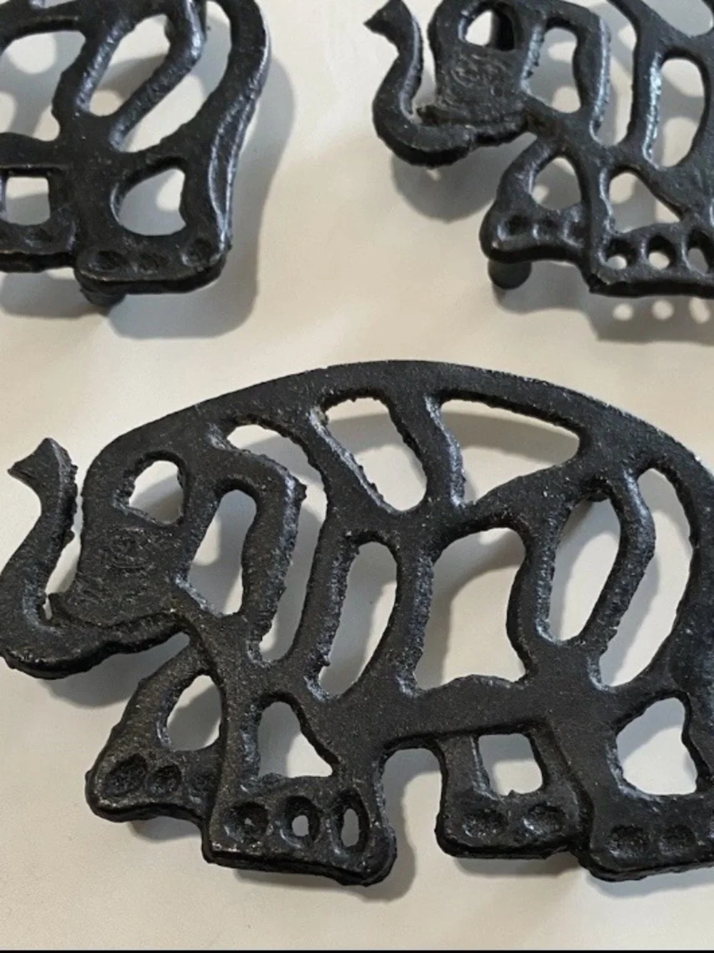 Vintage Cast Iron Elephant Trivets, Set of 3 - Black by TSU